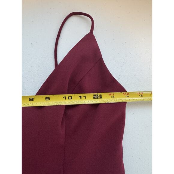 BHLDN Dress Size 0 Maroon Midi Ruched Spaghetti Strap Bridesmaid Wedding Hoco - Picture 7 of 11
